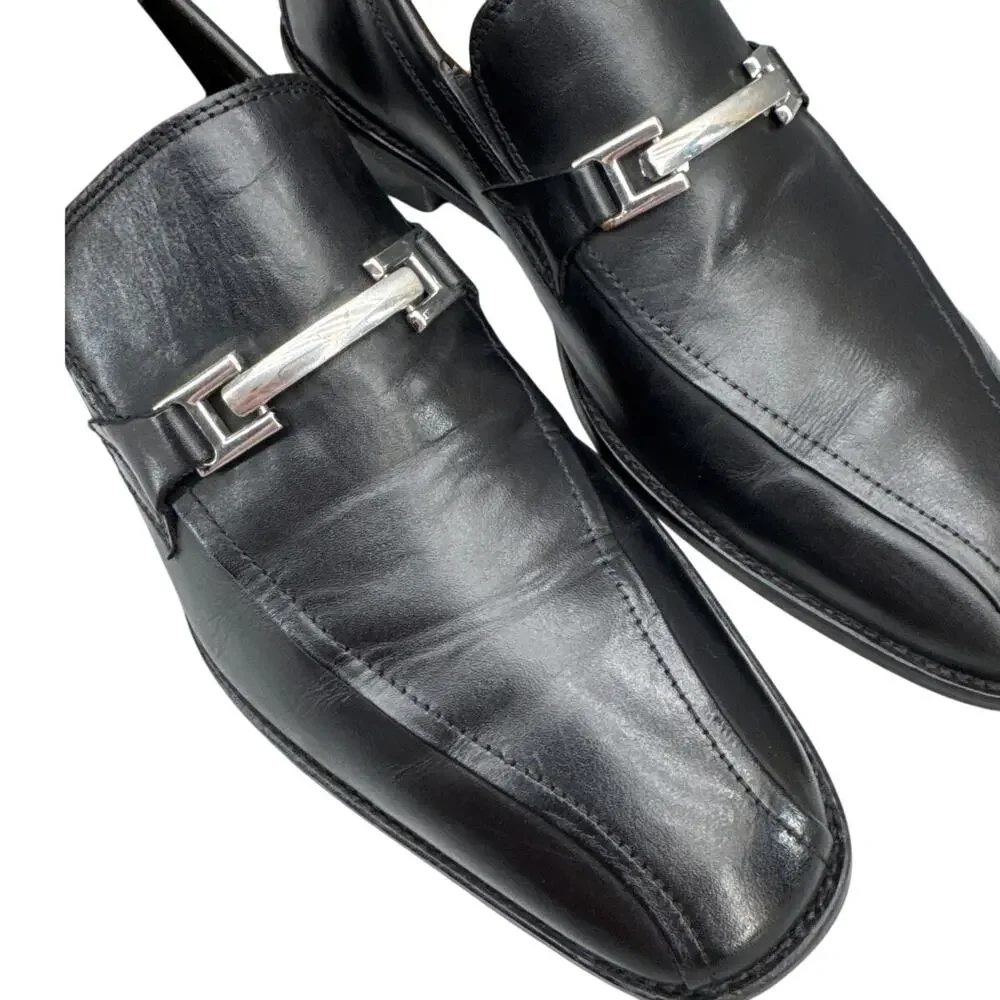 Johnston & Murphy Black Leather Horsebit Almond Toe Slip On Dressy Loafer Men 9